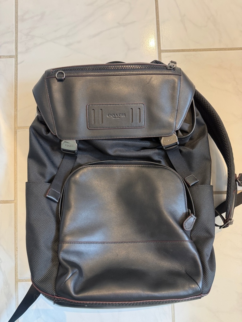 Coach Men's Black Leather-Trim Backpack